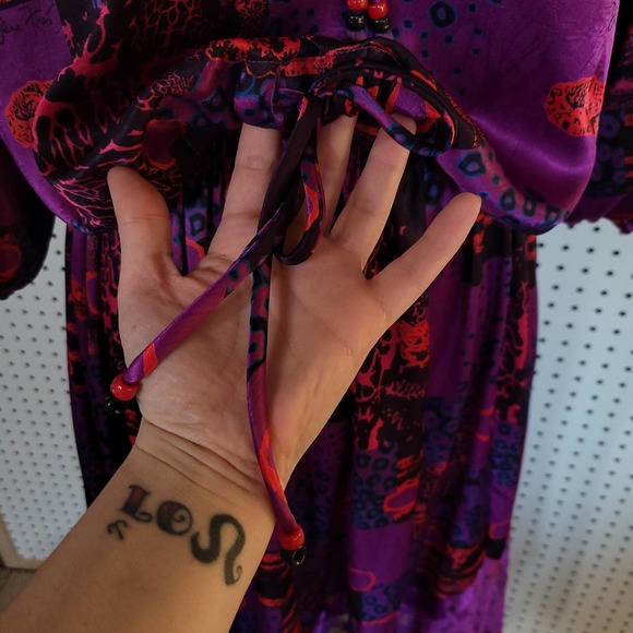 -Vintage Diane Freis Silk 2 Piece Dress Purple Red - Picture 7 of 16